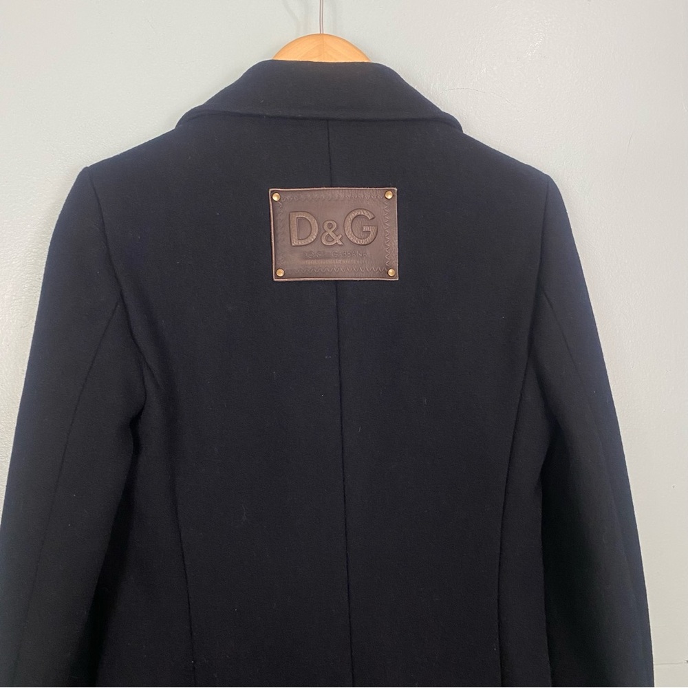 Dolce & Gabbana Wool Pea Coat‎ Black Leather Back Patch XS - Picture 9 of 13
